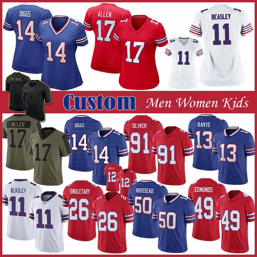 17 Josh Allen 14 Stefon Diggs Custom Men Women Kids Football Jersey 11 Cole Beasley 26 Devin Singletary Gabriel Davis Gregory Rousseau Dawso, Black;red
17 Josh Allen 14 Stefon Diggs Custom Men Women Kids Football Jersey 11 Cole Beasley 26 Devin Singletary Gabriel Davis Gregory Rousseau Dawso, Black;red