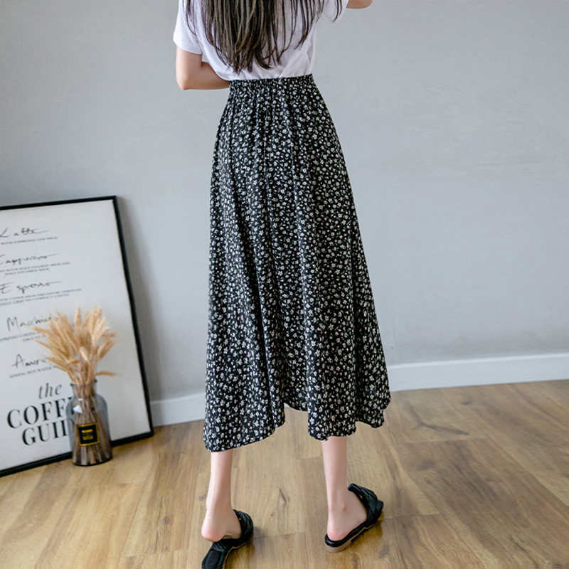 Green Floral Print Skirts Womens Vintage Elastic High Waist Midi Skirt Summer Sweet Ladies Holiday Skirt Saia Faldas B04910B 210306