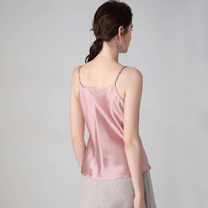 SuyaDream Women 100%Real Silk Camisoles Solid Smooth Silk Satin Camis Spring Summer Bottoming Vests 210308