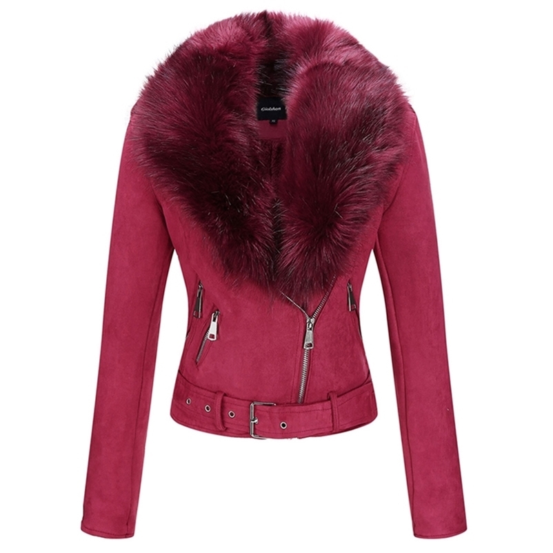 Giolshon Winter Women Faux Suede Jacket With Detachable Fur Collar Belt Lady Thick Warm Leather Jacket Casual Chic Moto Red Coat 211108
Giolshon Winter Women Faux Suede Jacket With Detachable Fur Collar Belt Lady Thick Warm Leather Jacket Casual Chic Moto Red Coat 211108
