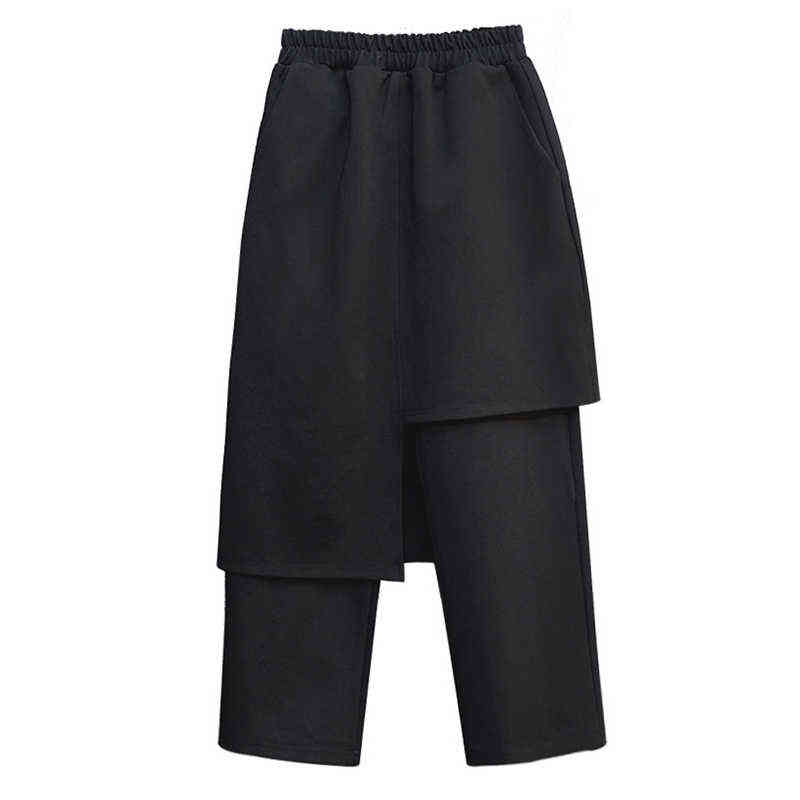 High Elastic Waist Black Irregular Long Harem Trousers Loose Fit Pants Women Fashion Spring Autumn 1DC430 211115