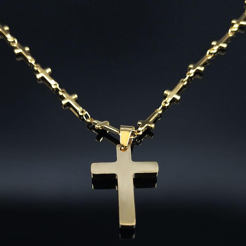 Pendant Necklaces 2021 Fashion Cross Stainless Steel Necklace Women Double Layer Gold Color Neckless Jewerly Acero Inoxidable Joyeria Mujer