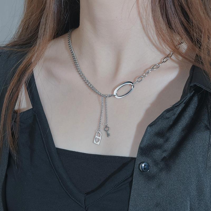 Pendant Necklaces Geometry Heart Lock Key Long Tassel Stainless Steel Chain Fashion Gothic Punk Necklace For Women Jewelry Gifts, Silver
Pendant Necklaces Geometry Heart Lock Key Long Tassel Stainless Steel Chain Fashion Gothic Punk Necklace For Women Jewelry Gifts, Silver