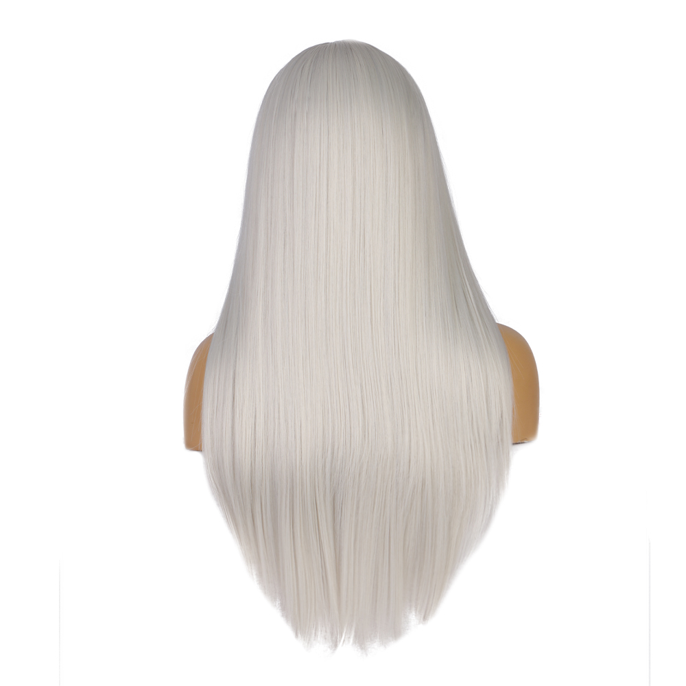 women wig 24inch Long White Wig Straight Hair synthetic lace front wigs cosplay wig