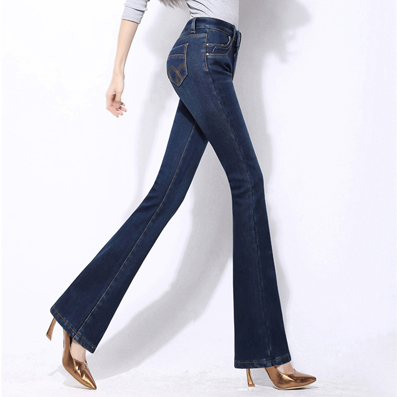 YUEY New XS to 5XL Women Thicken Winter Warm Jeans High Waist Plus Size Stretchy Washed Blue Skinny Flared Jeans With Hot Lining 210222