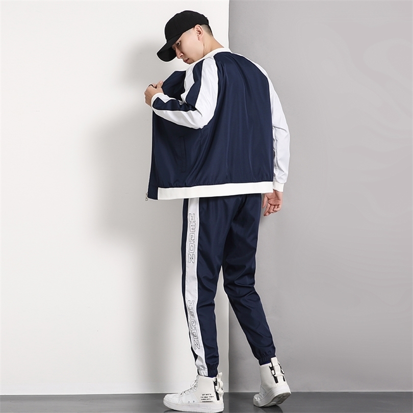 Spring Men Casual Sets Zipper Patchwork Tracksuits Mens Hip Hop Streetwear Sporting Suit Male JacketPants Loose Sets 201210