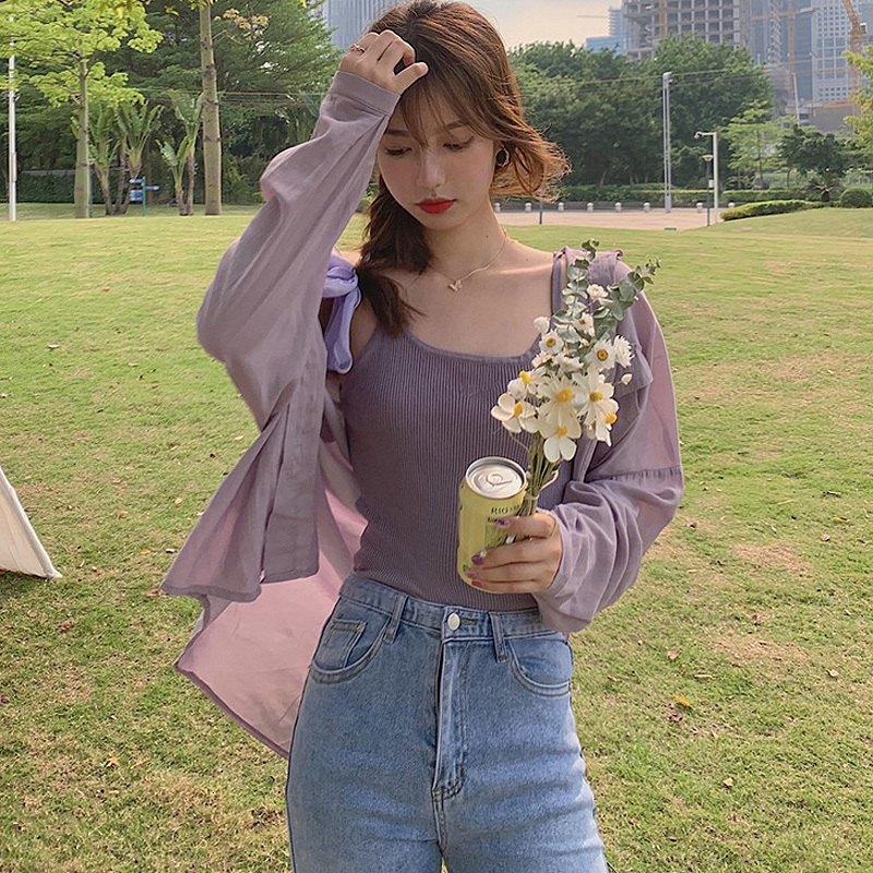 2021 New Light Purple Blouse Spring Summer Turn-down Collar Women Shirts Sunscreen Tops Long Sleeve Shirt 2 Piece Set Fresh Beachwear Bv8i, Purple camisole
2021 New Light Purple Blouse Spring Summer Turn-down Collar Women Shirts Sunscreen Tops Long Sleeve Shirt 2 Piece Set Fresh Beachwear Bv8i, Purple camisole