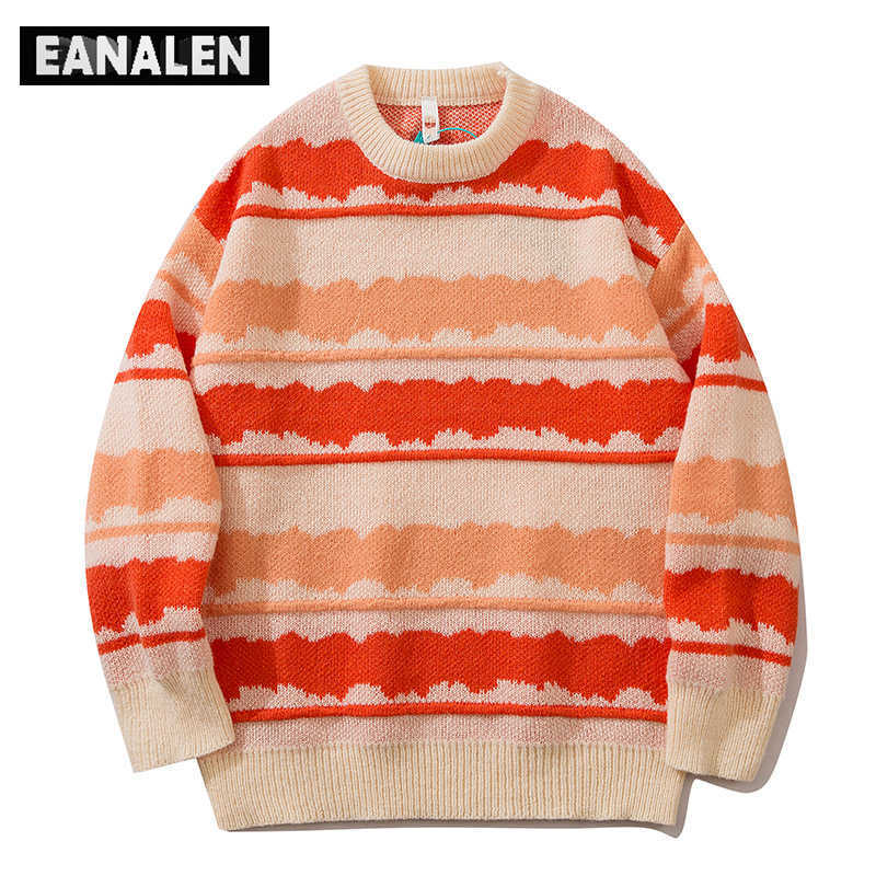 Harajuku vintage jumper striped ugly sweater streetwear pullover men oversized hip hop punk knitwear video grandpa sweater 210818