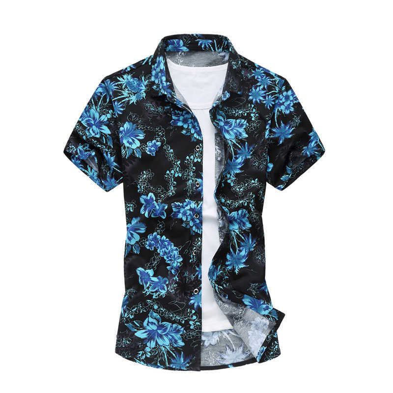 Fashion Summer Shirts Men Casual Short Sleeve Beach Flowers Hawaiian Shirts Casual Floral Shirts Big Size 4XL 5XL 6XL 210528