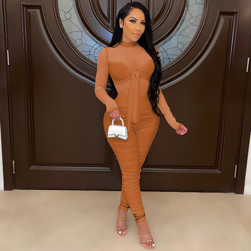 Sexy Club Jumpsuits Women Plus Size 3X 4XL Long Sleeve Rompers High Stretchy Mesh bodycon Bodysuits Sheer Nightclub Wear Bandage Jumpers 6889