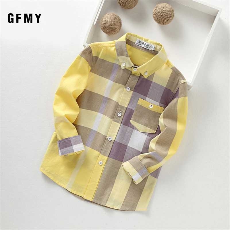 GFMY summer 100% Cotton Full Sleeve Fashion kids Plaid Shirt 3-14T Casual Big Kid Clothes Can Be a Coat 220125