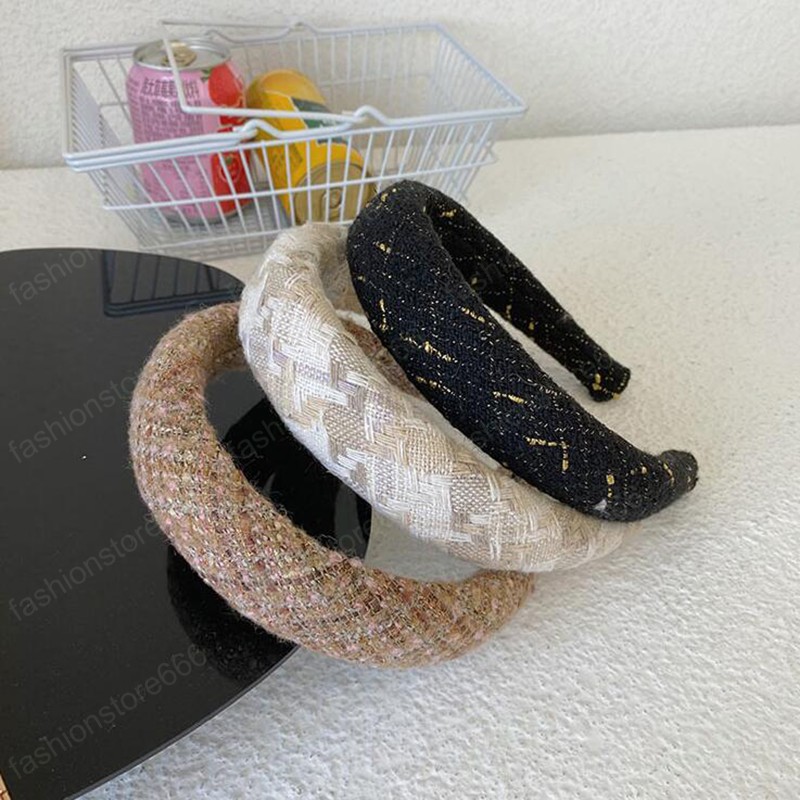 Vintage Women's Headwear Sponge Wide-brimmed Headband Cotton&Linen Hairband Adult Hair Accessories Autumn