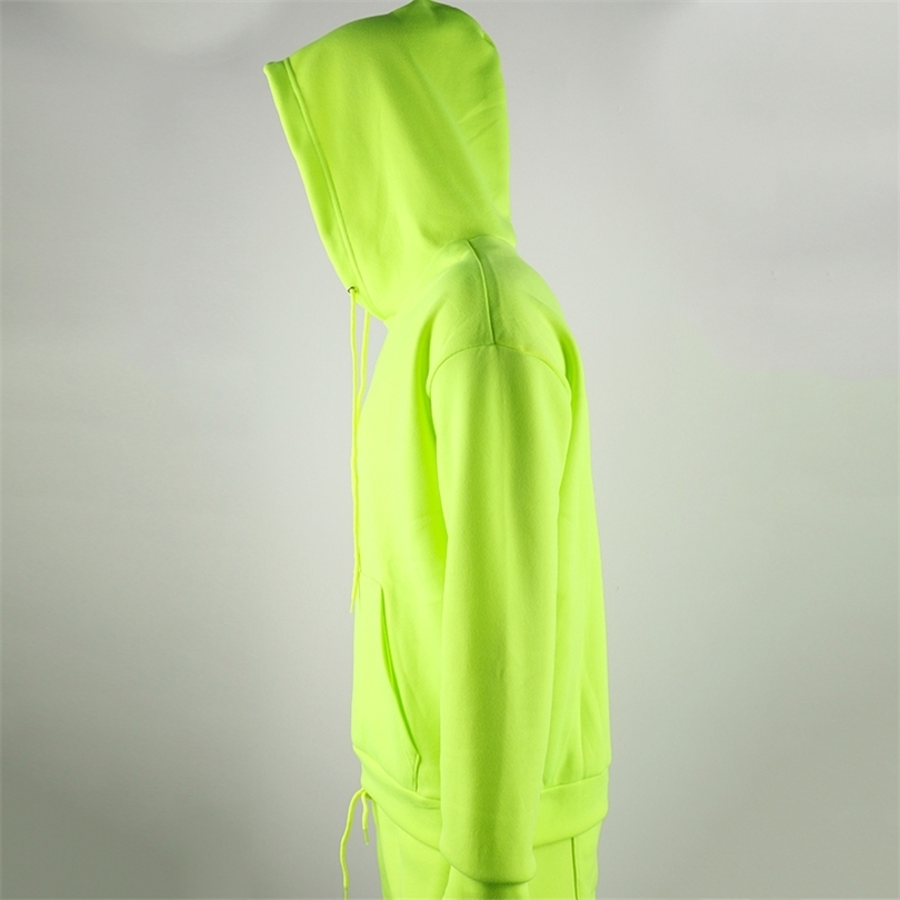 New Tracksuit for Men 2 Sets Fashion Hooded Pants Men's Sportswear Hoodie Spring and Autumn Neon Green Mens Hoodies Sweatpants 201210