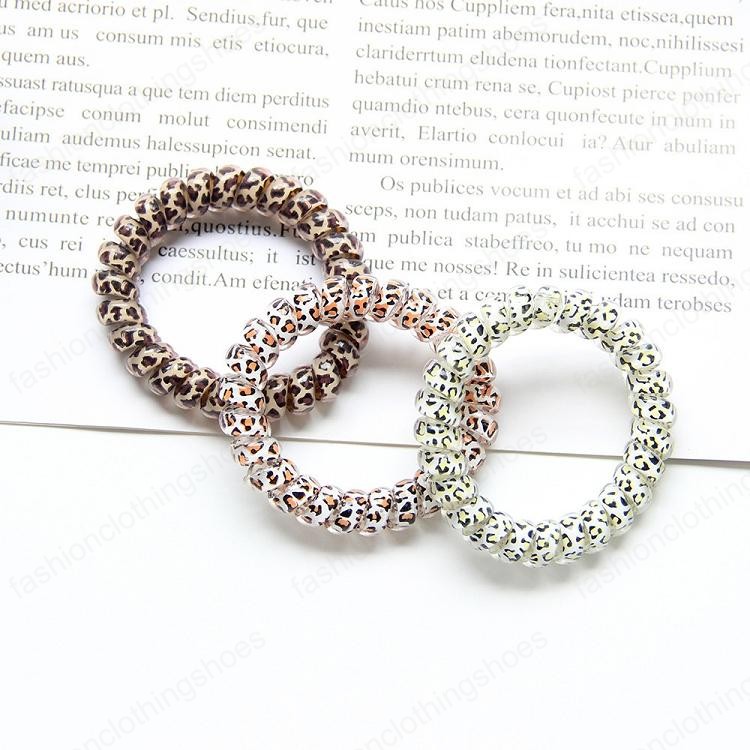 10Pcs/lot Telephone Wire Hairbands Milk Tea Color Leopard Print Hair Tie Rubber Band Accessories Ponytail Holder Headdress Scrunchies