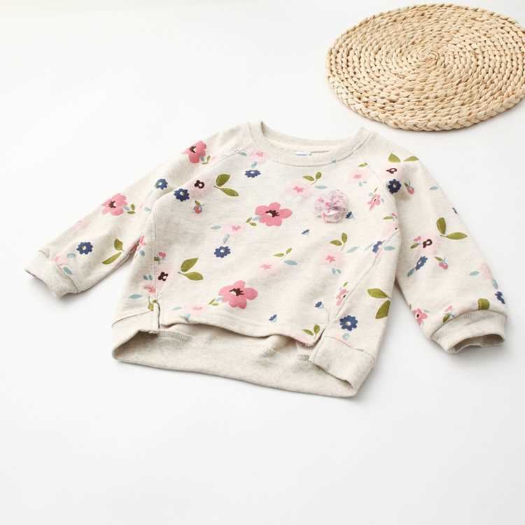 Baby Girls Autumn Printed Floral Sweater Long Sleeved Korean Bottoming Shirt Flowers Round Neck Kids Tops 211110