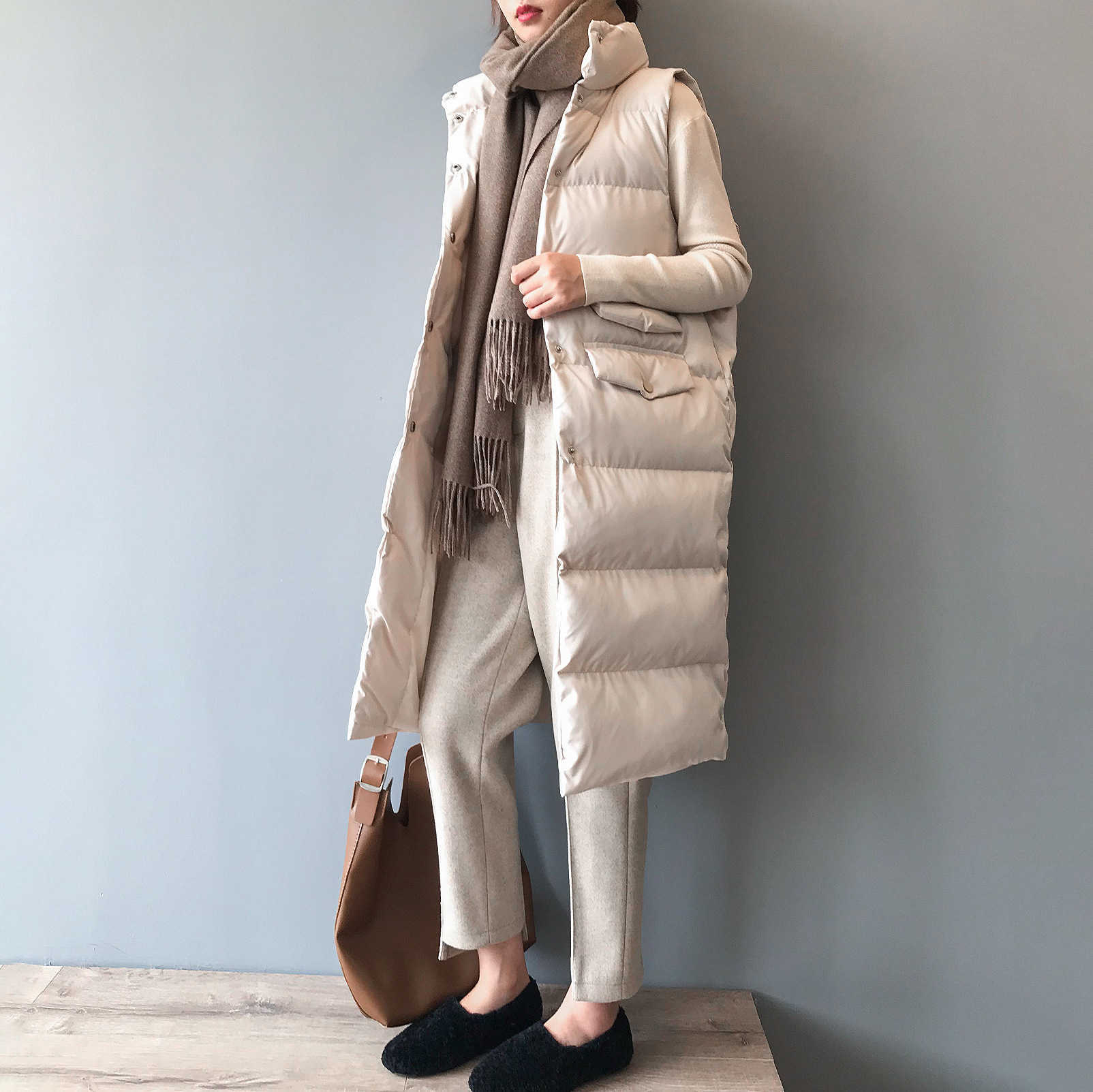 Women Winter Vest Coat Stand Collar Long Warm Tops Chaleco Mujer Gilet Casaco Feminino 210915