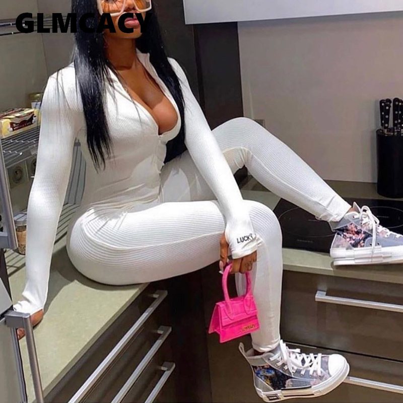 5 Colors Women Spring Fall Jumpsuits Solid Turtleneck Long Sleeve Slim Overalls Zipper Long Fitness Skinny Jogger Jumpsuits 201007