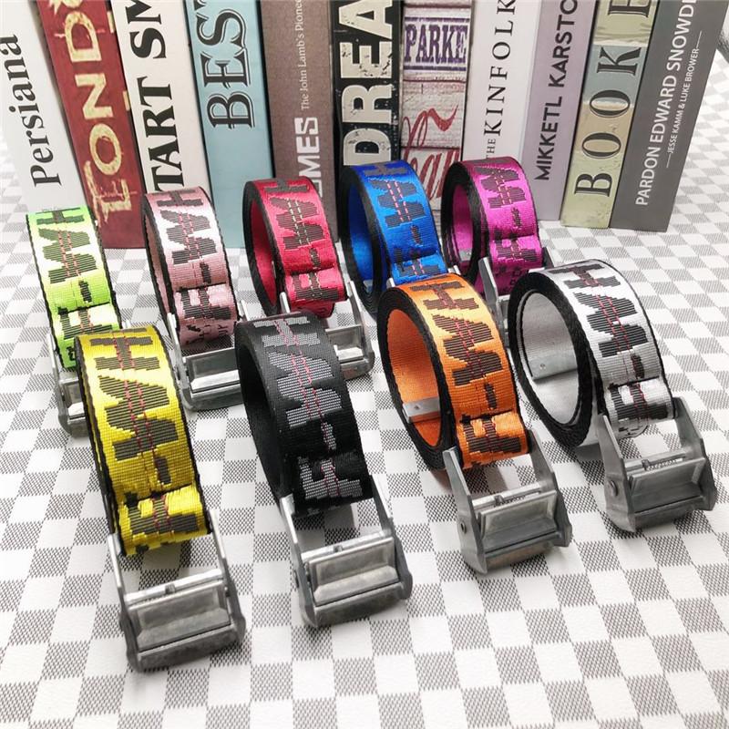 Belts Off Canvas Embroidered Unisex Silver Color Metal Buckles European American Harajuku Fashion White Belt Accessories Gift
