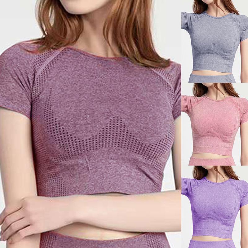 Yoga Outfit Solid Seamless Shirt Women Fitness Short Sleeve Crop Top Workout Tops Gym Sportswear Running Exposed Navel T-shirts, Black
Yoga Outfit Solid Seamless Shirt Women Fitness Short Sleeve Crop Top Workout Tops Gym Sportswear Running Exposed Navel T-shirts, Black