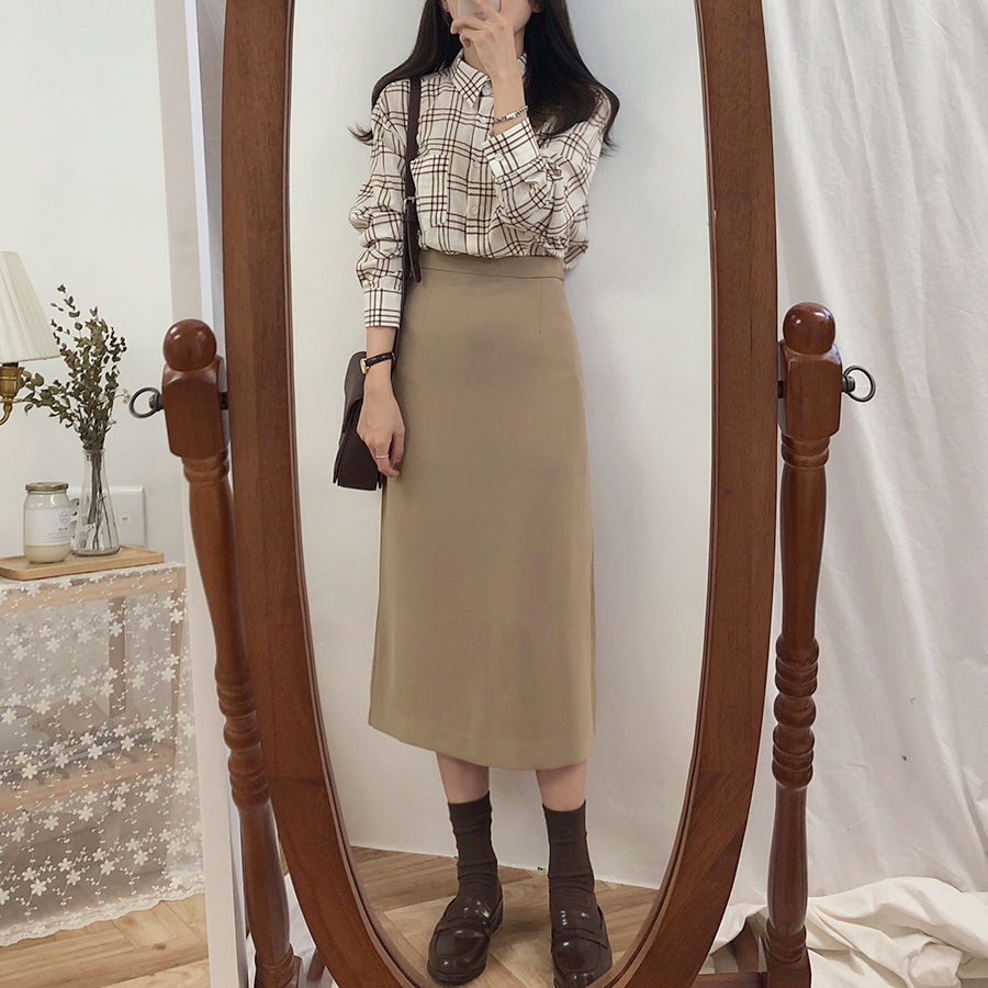 Solid Black Brown Mid Calf Women Skirt Vintage Spring Summer Straight Skirt Long High Waist Girls skirts Femininas winter women 210306
