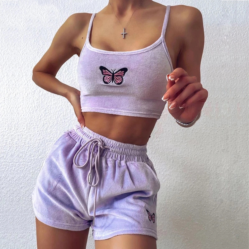 Purple Velvet Crop Top and Shorts Women 2 Pieces Set Summer Embroidery Cami Drawstring Shorts Female Loungewear Suit, White
Purple Velvet Crop Top and Shorts Women 2 Pieces Set Summer Embroidery Cami Drawstring Shorts Female Loungewear Suit, White