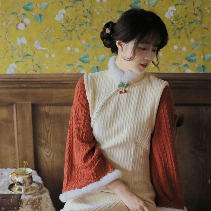 Ethnic Clothing Style Winter Thicken Knit Qipao Fake Two Eleganti Chinese Dress Women Hanfu Traditional Robe Orientale Vintage Cheongsam
Ethnic Clothing Style Winter Thicken Knit Qipao Fake Two Eleganti Chinese Dress Women Hanfu Traditional Robe Orientale Vintage Cheongsam