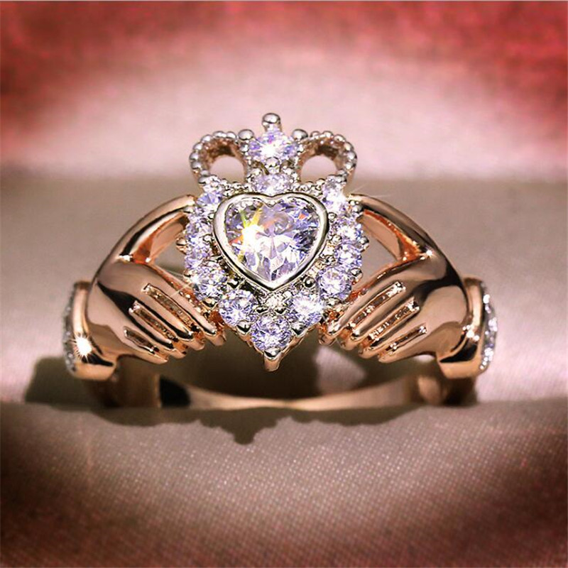 New Women Fashion Jewelry Crown Wedding Ring 925 Sterling Silver&Rose Gold Fill Eternity Popular Women Engagement Claddagh Ring Gift