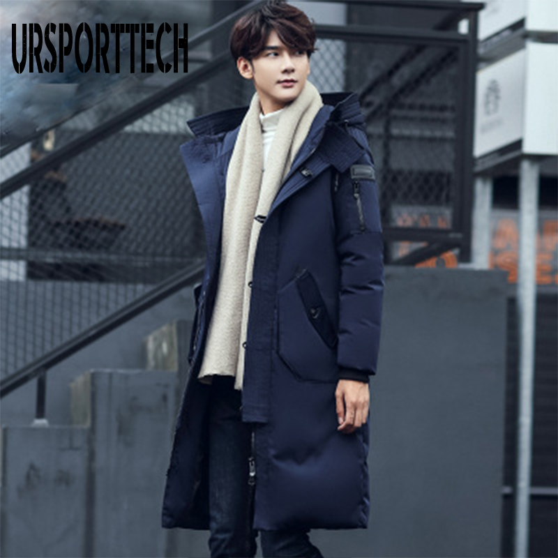 URSPORTTECH Winter Warm Long Down Jacket Men Casual Clothing Outwear Hooded Down Jackets Male Thick Down Coat Plus Size 5XL 201225
