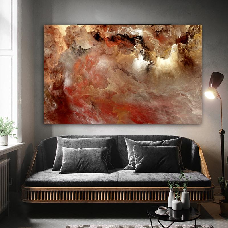 Wangart large size grey red cloud Oil Painting Wall Picture For Living Room Canvas Modern Art Poster And Print