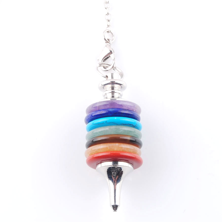 WOJIAER Natural Stone Pendulum Wicca Dowsing Reiki Pendant Wheels of Life Gems Jewelry 7 Chakra Pendulums Men Women Gift N3669