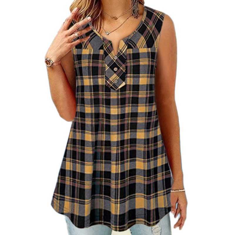Fashion Plaid Print T-shirts Plus Size Women Casual Summer Sexy V Neck Button Sleeveless Loose Tees Vintage Female Pullover Tops 210526, Green
Fashion Plaid Print T-shirts Plus Size Women Casual Summer Sexy V Neck Button Sleeveless Loose Tees Vintage Female Pullover Tops 210526, Green