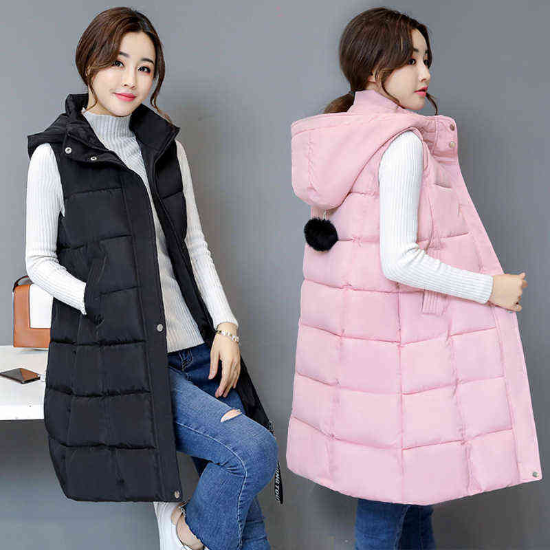 Winter Women Cotton Down Vest Plus Size M-5XL Sleeveless Warm Hooded Loose Casual Long Vest Female Outerwear Padded Jacket 211105