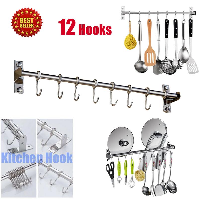 12 Hook Stainless Steel Multifunctional Hooks KITCHEN Wall Hooks Hanging Wall Cabinet Kitchen Hook Space Saving