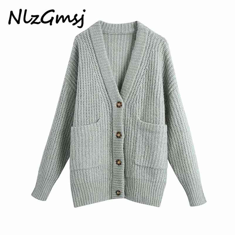 Women Fashion With Pockets Loose Knitted Cardigan Sweater Vintage Long Sleeve Button-up Female Outerwear Chic Tops 210628, As picture
Women Fashion With Pockets Loose Knitted Cardigan Sweater Vintage Long Sleeve Button-up Female Outerwear Chic Tops 210628, As picture