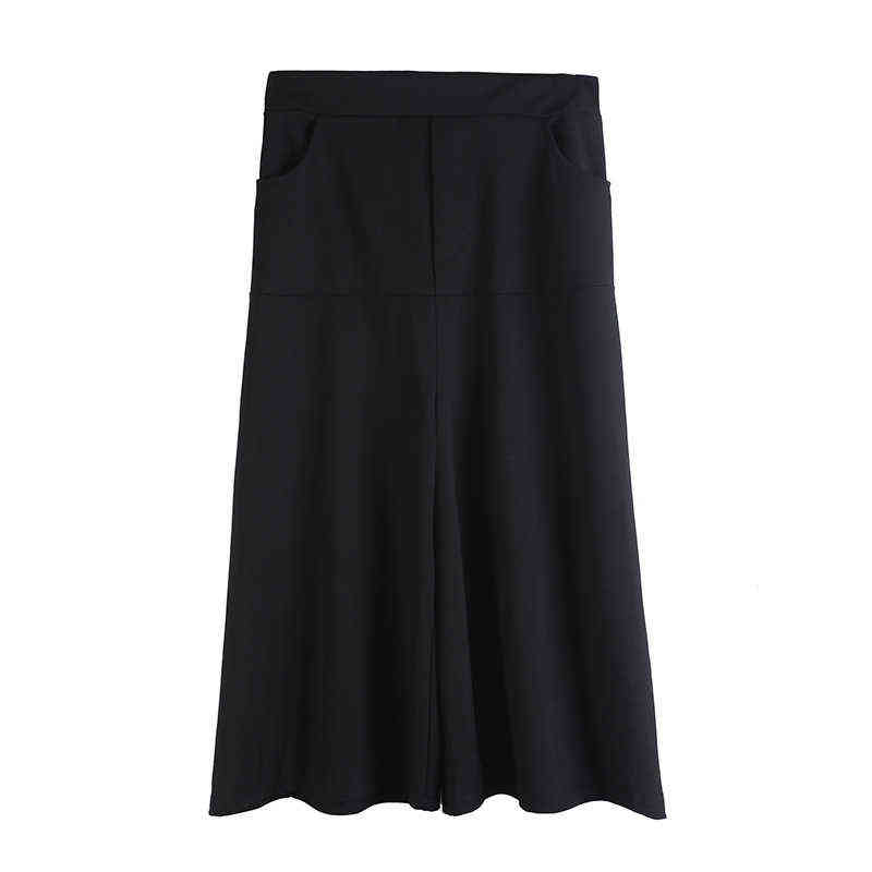 [EAM] High Elastic Waist Black Brief Long Wide Leg Trousers Loose Fit Pants Women Fashion Spring Autumn 1DA610 211115