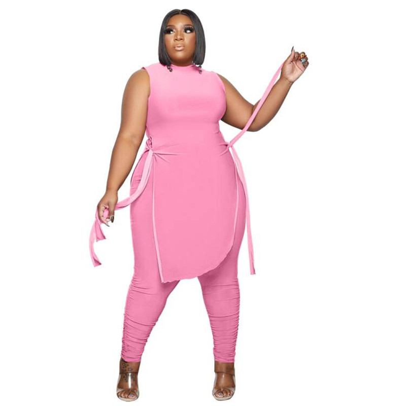 Plus Size 3XL 4XL Women Two Piece Set Matching Tracksuits Long Style Sleeveless Sweatshirt Tops Stacked Leggings Casual Sports suits Solid Fall Clothe