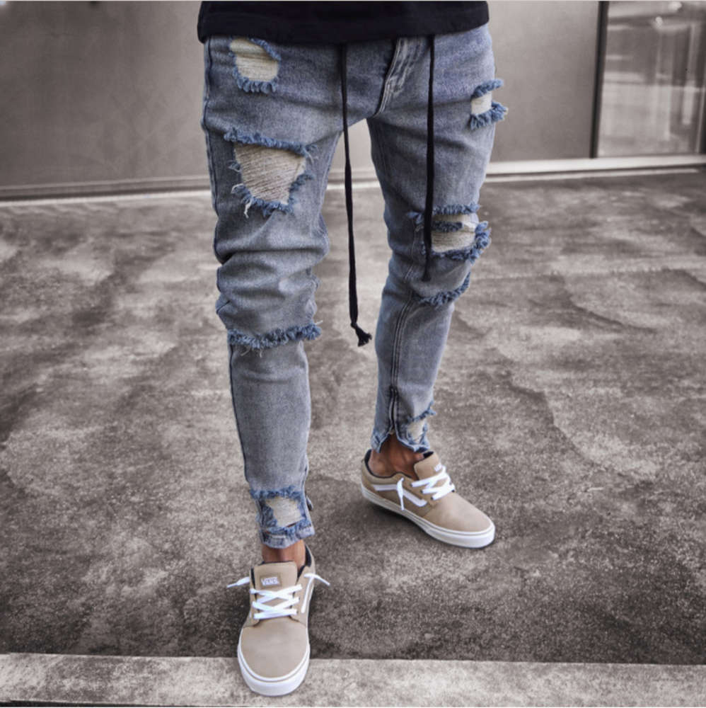 Men's jeans high street slim stretch locomotive wash small leg pants with holes, Blue
Men's jeans high street slim stretch locomotive wash small leg pants with holes, Blue