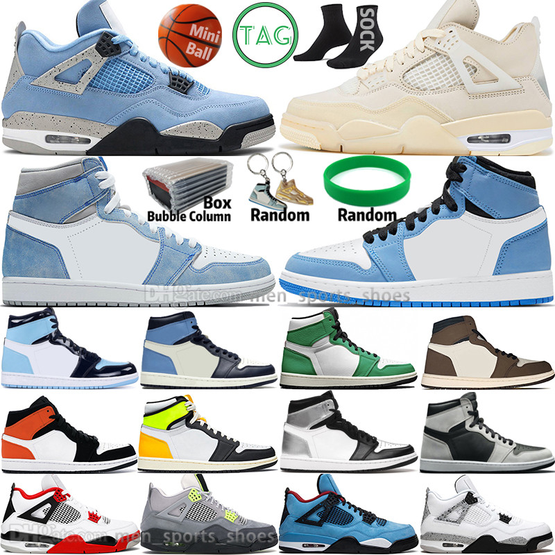 With Box 1 1s Hyper Royal University Blue Racer Mens Basketball Shoes 4 4s Sail Obsidian UNC Silver Toe Black Cat Bred Volt Gold Shadow Sports Women Sneakers Trainers