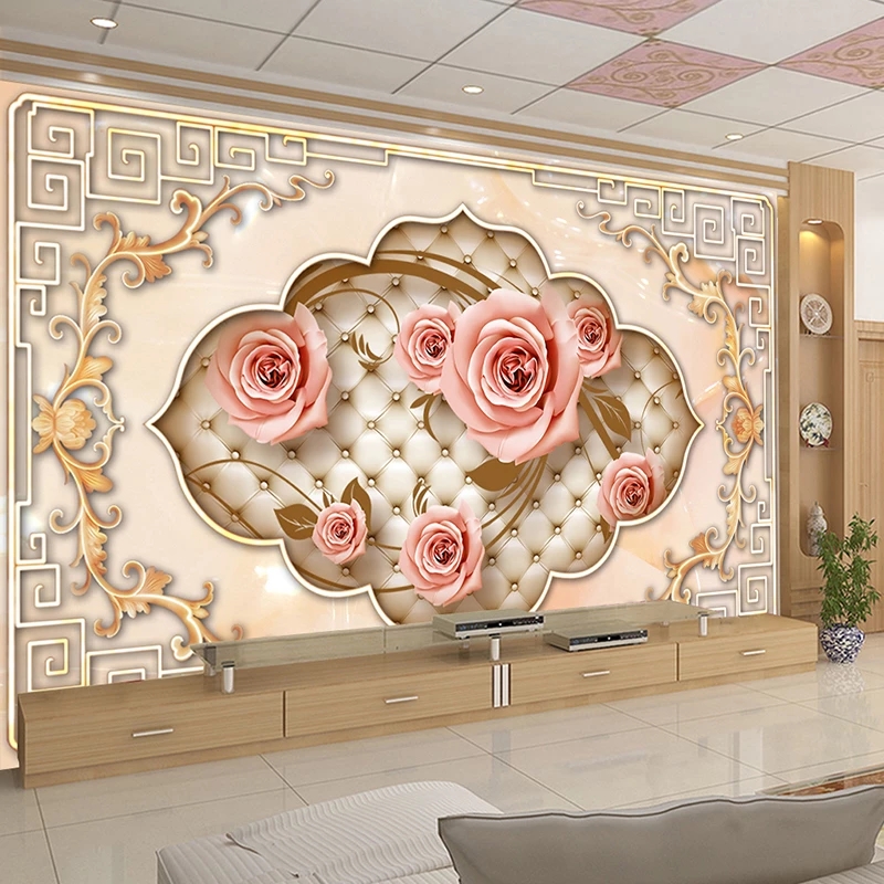 Custom Mural European Style 3D Embossed Rose Flower Wallpapers For Living Room TV Background Wall