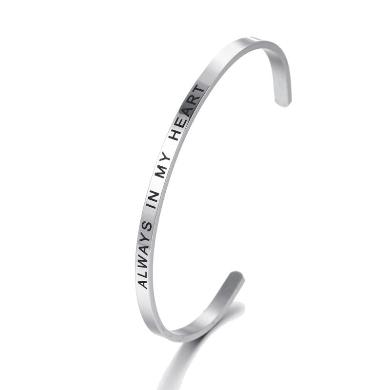 Bangle 316L Stainless Steel Engraved ALWAYS IN MY HEART Bracelets Inspirational Positive Quote Cuff Mantra & Bangles
Bangle 316L Stainless Steel Engraved ALWAYS IN MY HEART Bracelets Inspirational Positive Quote Cuff Mantra & Bangles