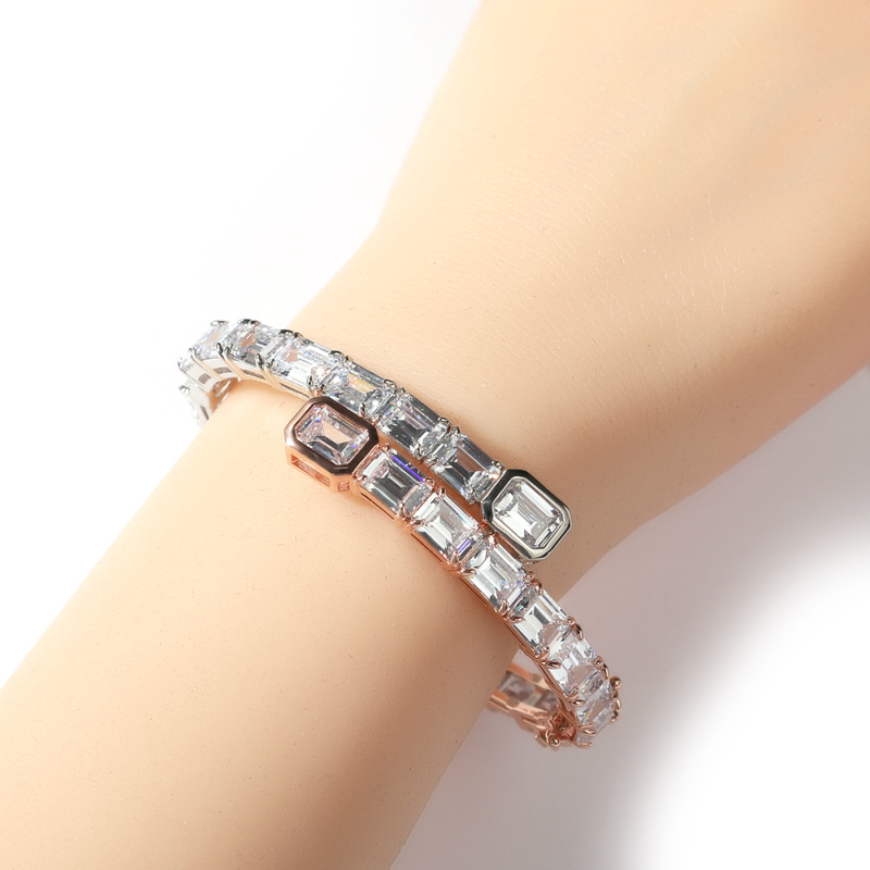 New Popular Full Square Zirconia Bangle 5 Colors Hip Hop Mens Copper Bracelets Jewelry for Male Gift