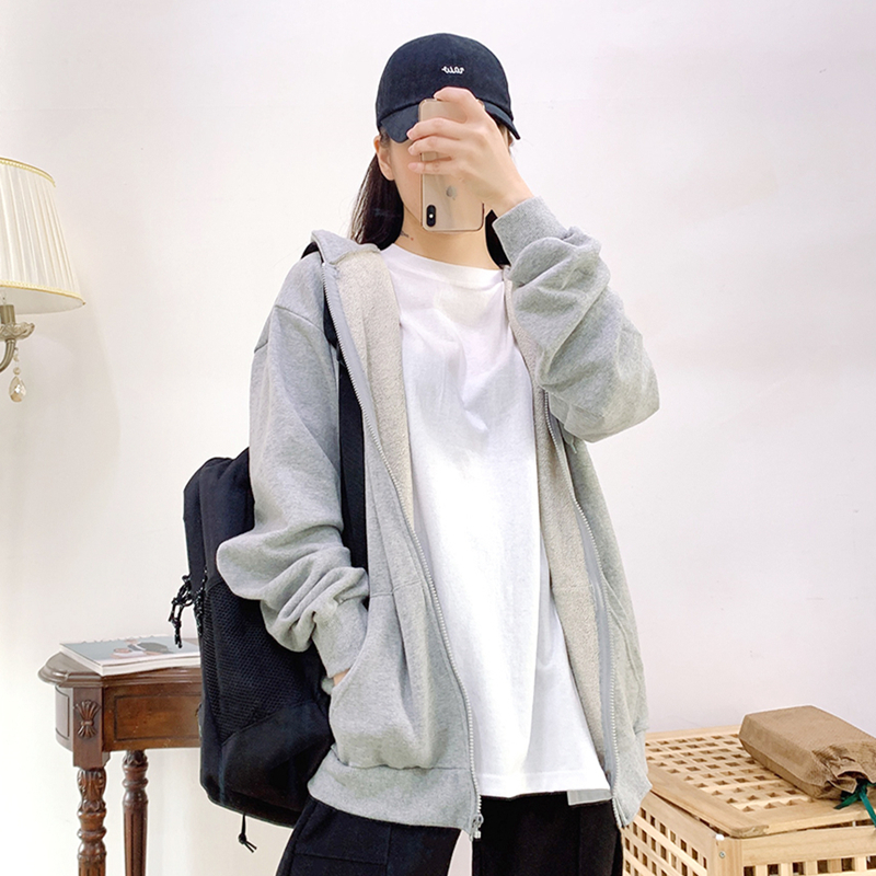 Casual Cotton Thin Coat Spring Autumn New Fashion All-match Loose Hoodies Women student Long Sleeve Zip-up Solid sweatshirt 201212