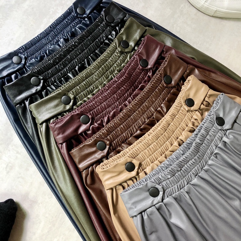 Neophil Ladies PU Fur Faux Leather Midi Skirts Winter Solid Fashion Pleated High Waist Vintage Women Skirts Longa Saia S9729 210309