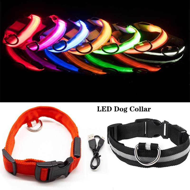 Dog Collars & Leashes Pet LED Collar Harness Usb Rechargeable Luminous Night Glow Flashing XS-L