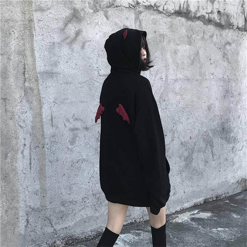 Spring Autumn Women Sweatshirts High Street Harajuku Cute Hoodies Punk Gothic Devil Horn Chic Hooded Pullover Loose Sweat CA6865 201212