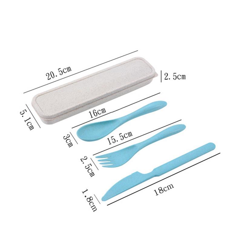 Dinnerware Sets 3pcs/set Portable Travel Cutlery Box Wheat Straw Knife Fork Spoon With Case Student Utensils For Kids Free shipping