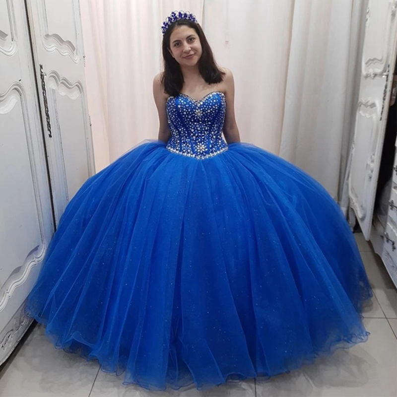 Rhnestones Beaded Quinceanera Dresses Sweetheart Glittler Sweet 16 Prom Party Gowns Puffy Skirt Lace Up Vestidos 15 Anos