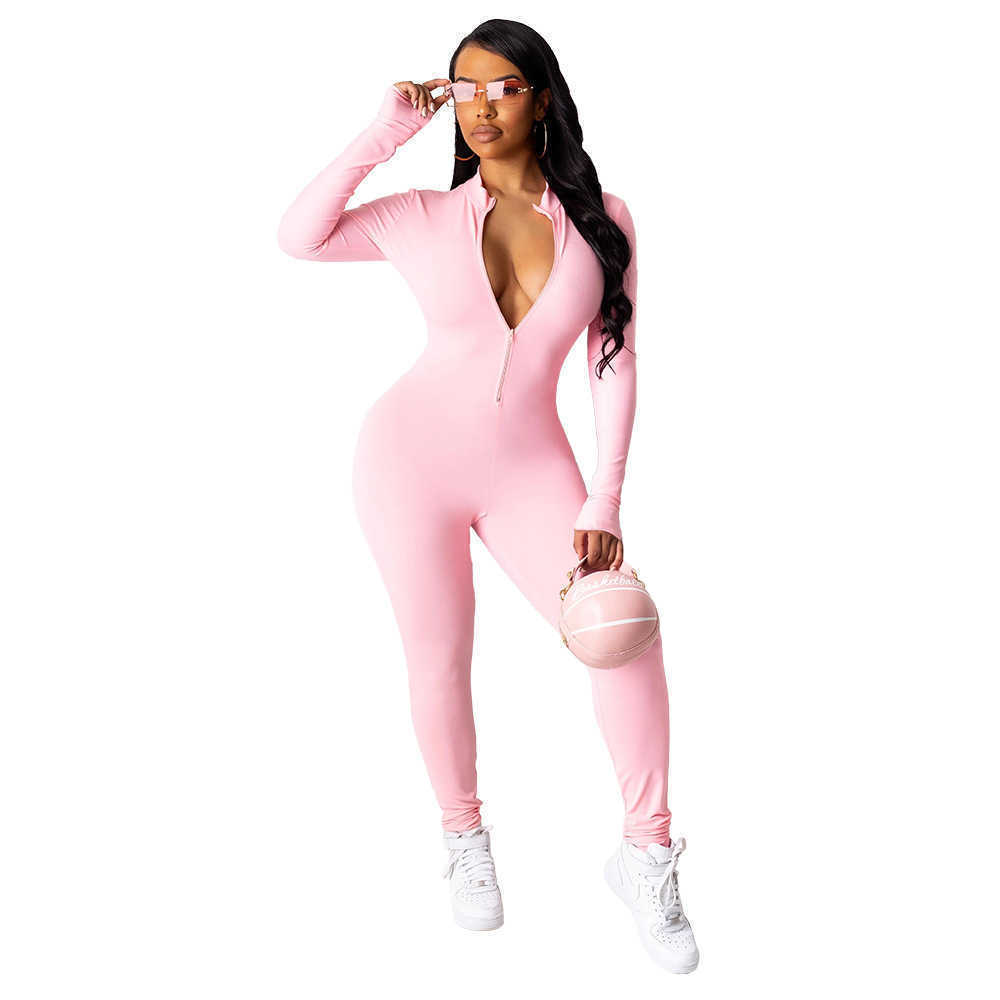 Designers Women jumpsuits Clothes 2023 solid color zipper long sleeve sexy slim fit women's Leggings pants amp rompers