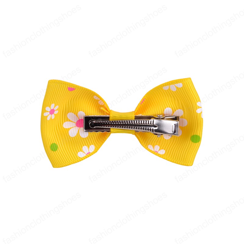 20 Color Printed Floral Hair Clip Bowkont Grosgrain Ribbon Hair Bows for Girl Kids Handmade Hairgrips Headwear Hair Accessories