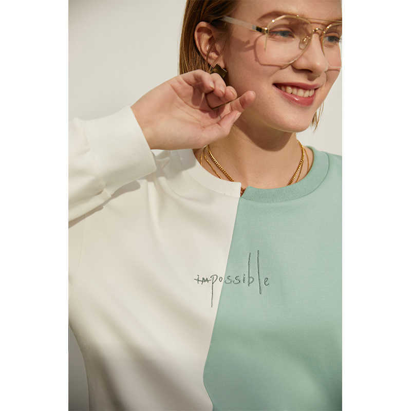 Amii Minimalism Spring Summer Fashion Sweatshirt Women Patchwork Oneck Embroidery Loose Hoodie Women Pullover Tops 12120066 210910